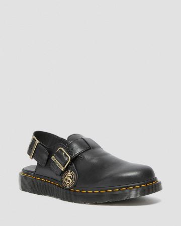 Black Men's Dr Martens Jorge Made in England Leather Slingbacks Strap Sandals | CA 638NWY